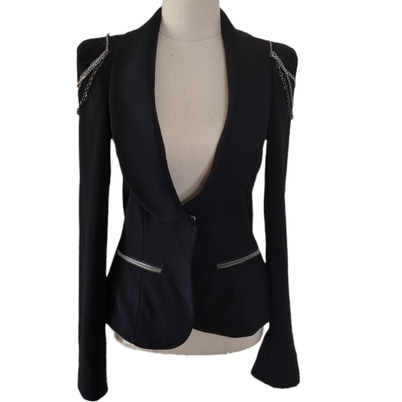 Cooper st Jackets & Blazers - Cooper St Size 6 Black Blazer With Chain Detail Single Breasted Shawl Lapel